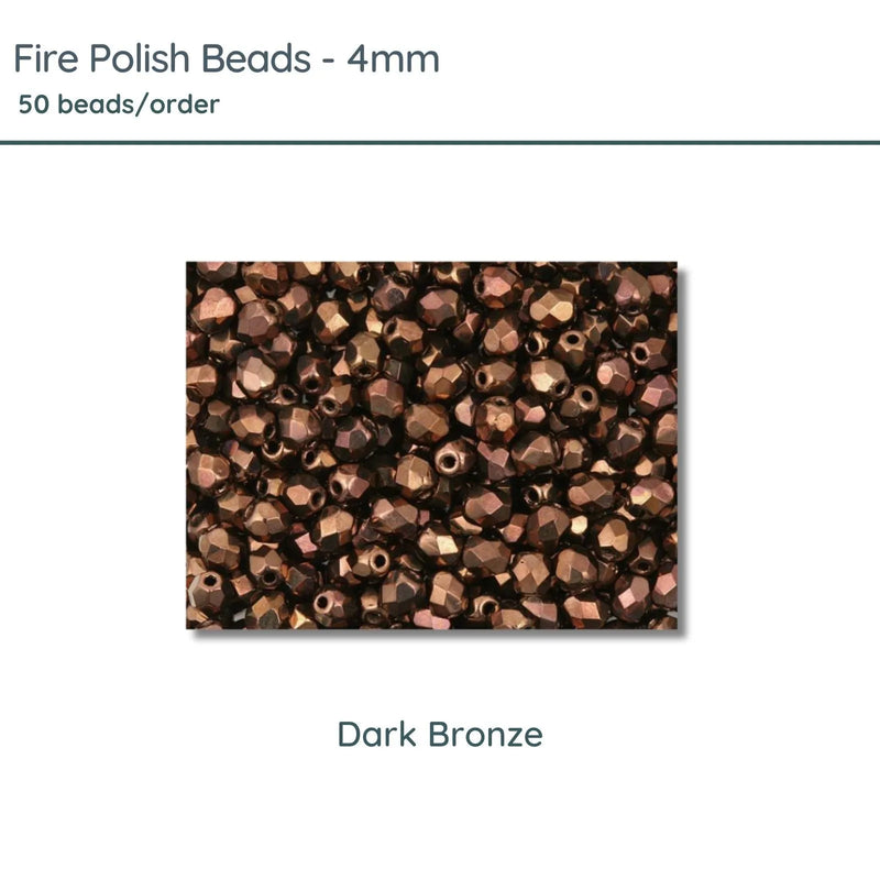 Fire Polish Beads, 4mm, Dark Bronze, 50 pieces - The Argus Collection