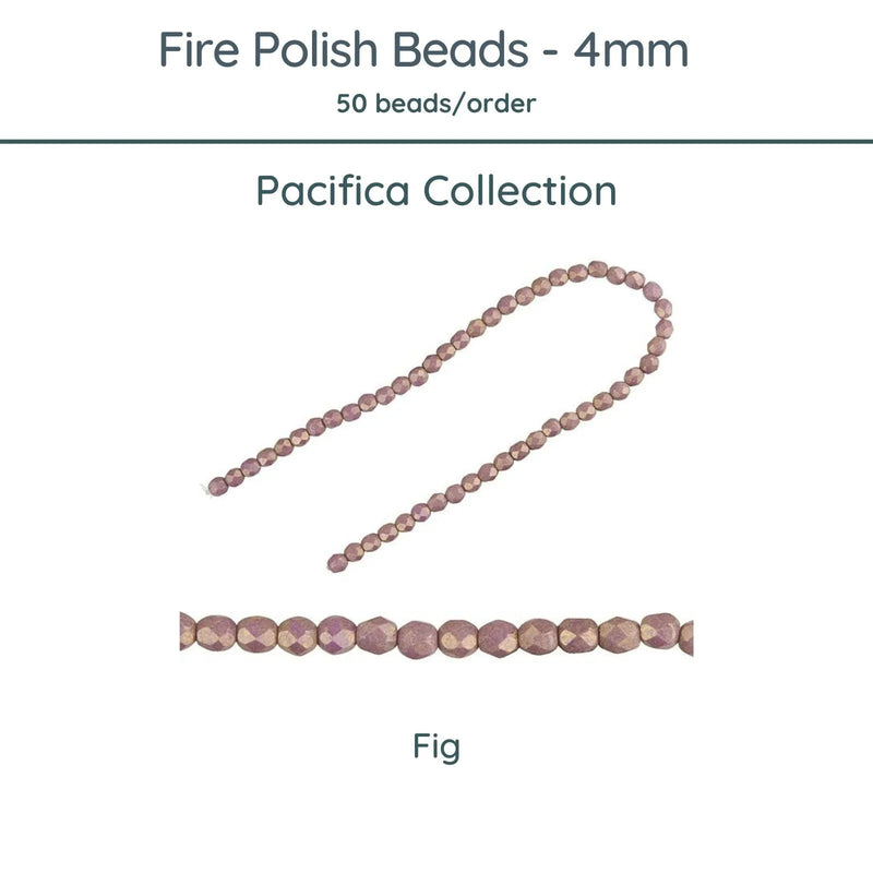 Fire Polish Beads, 4mm, Pacifica Fig, 50 pieces - The Argus Collection