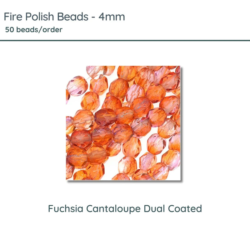 Fire Polish Beads, 4mm, Fuchsia Cantaloupe Dual Coated, 50 pieces - The Argus Collection