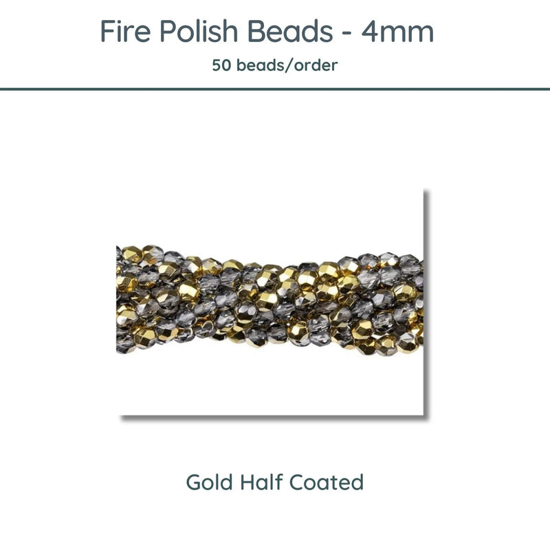 Fire Polish Beads, 4mm, Gold Half Coated, 50 pieces - The Argus Collection