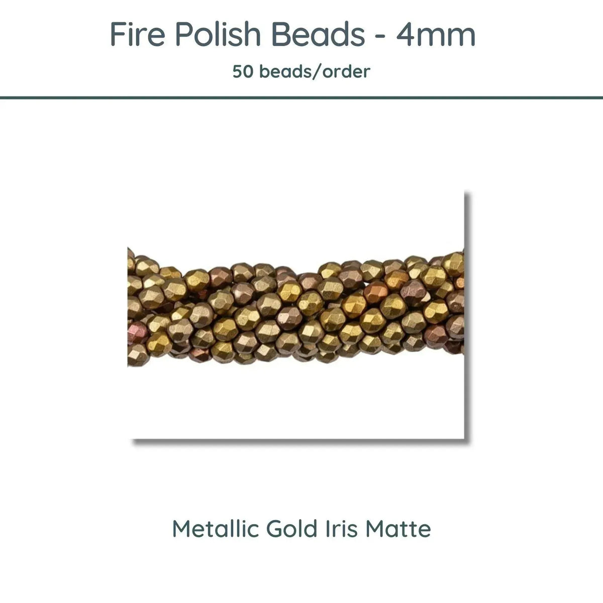 Fire Polish Beads, 4mm, Metallic Gold Iris Matte, 50 pieces - The Argus Collection