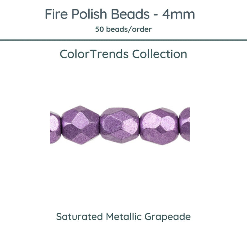 Fire Polish Beads, 4mm, Saturated Metallic Grapeade, 50 pieces - The Argus Collection