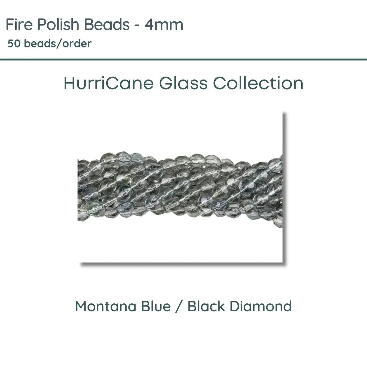 Fire Polish Beads, 4mm, HurriCane Glass - Montana Blue Black Diamond, 50 pieces - The Argus Collection