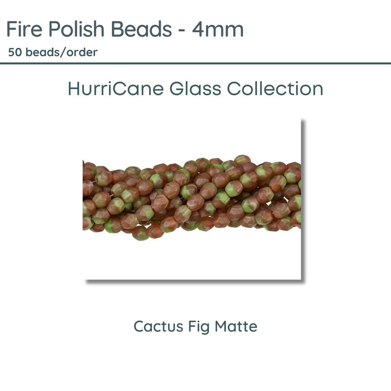 Fire Polish Beads, 4mm, HurriCane Glass Cactus Fig Matte, 50 pieces - The Argus Collection