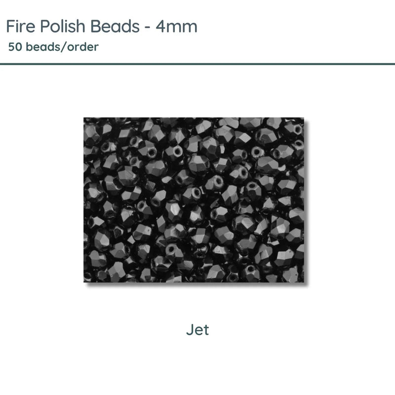 Fire Polish Beads, 4mm, Jet, 50 pieces - The Argus Collection