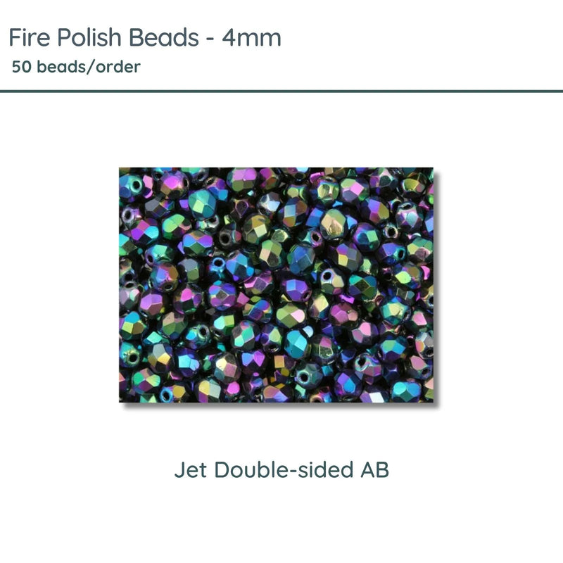 Fire Polish Beads, 4mm, Jet Double-sided AB, 50 pieces - The Argus Collection