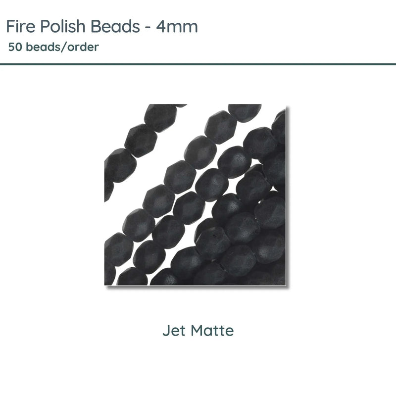 Fire Polish Beads, 4mm, Jet Matte, 50 pieces - The Argus Collection