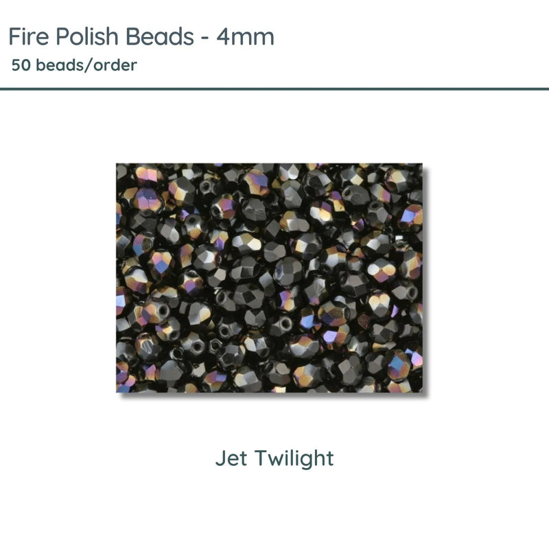 Fire Polish Beads, 4mm, Jet Twilight, 50 pieces - The Argus Collection