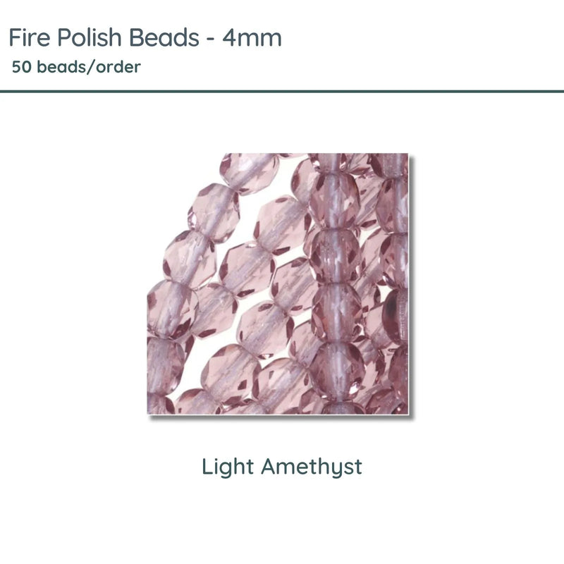 Fire Polish Beads, 4mm, Light Amethyst, 50 pieces - The Argus Collection