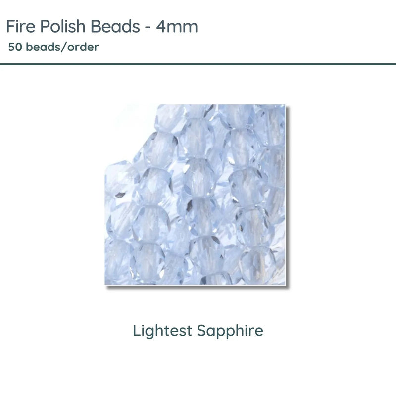 Fire Polish Beads, 4mm, Lightest Sapphire, 50 pieces - The Argus Collection