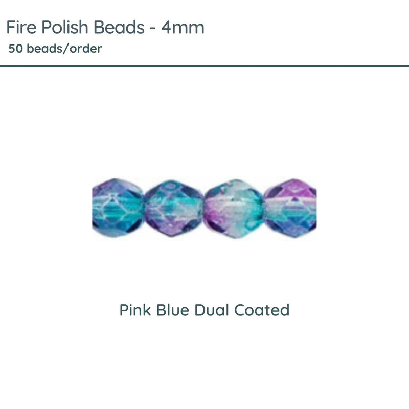 Fire Polish Beads, 4mm, Pink Blue Dual Coated, 50 pieces - The Argus Collection