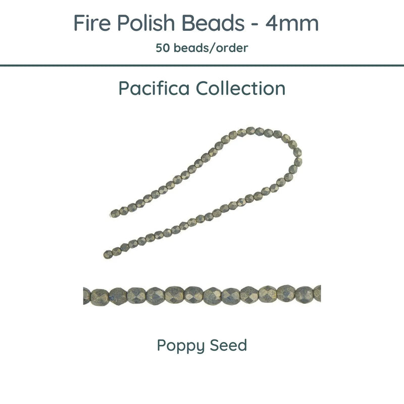 Fire Polish Beads, 4mm, Pacifica Poppy Seed, 50 pieces - The Argus Collection