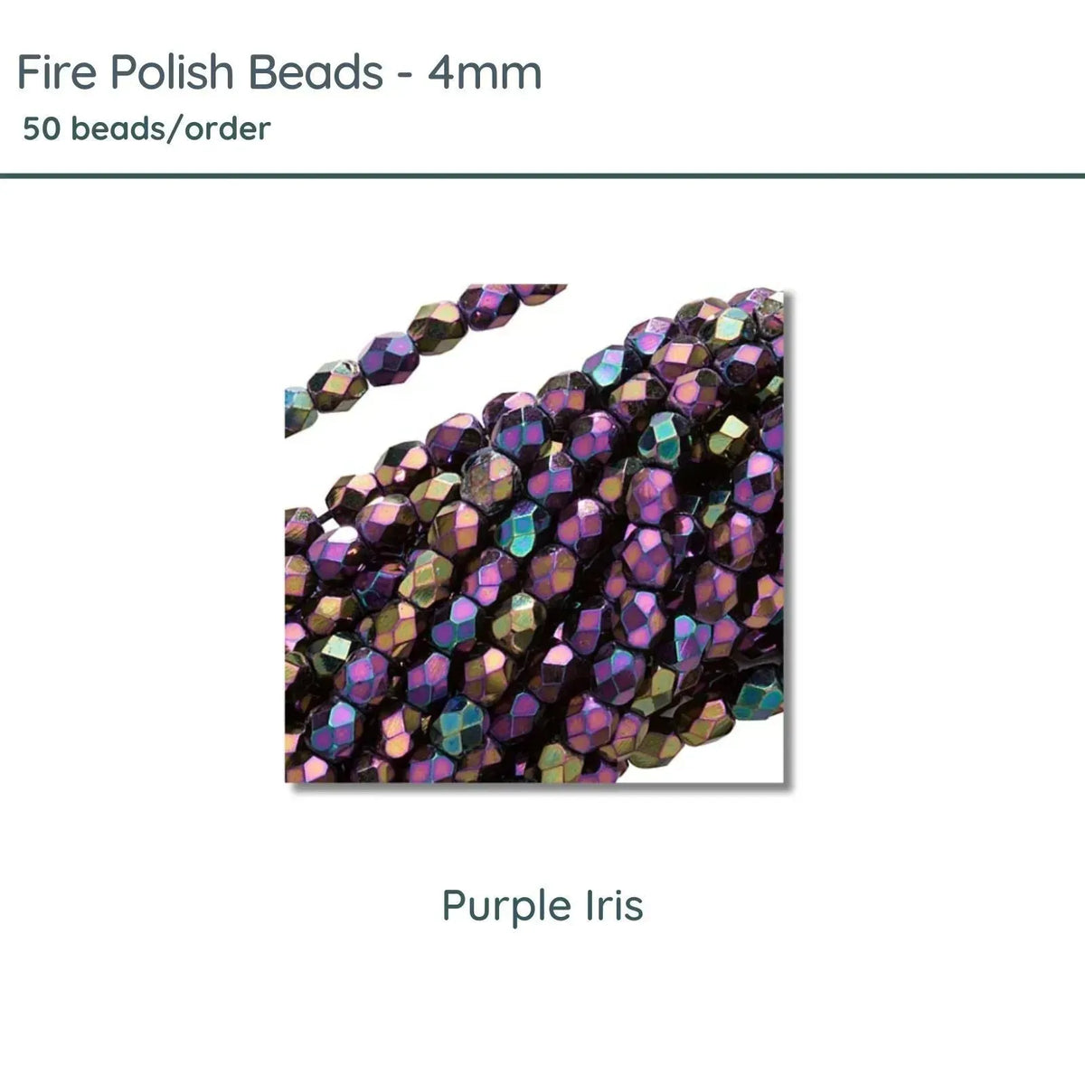 Fire Polish Beads, 4mm, Purple Iris, 50 pieces - The Argus Collection