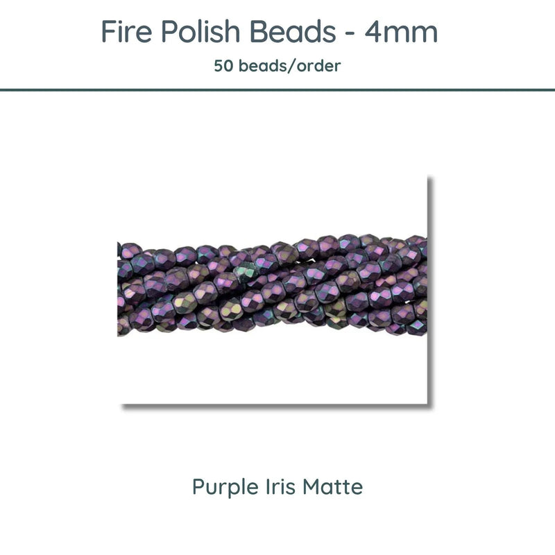 4mm Fire Polish Beads in Purple Iris Matte