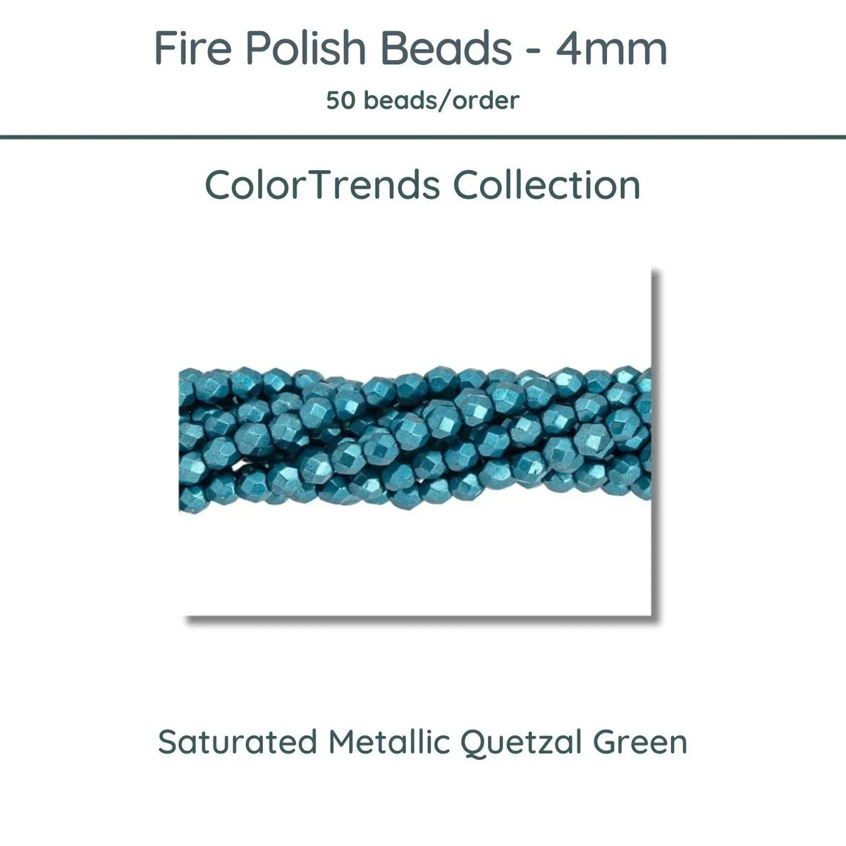 Fire Polish Beads, 4mm, Saturated Metallic Quetzal Green, 50 pieces - The Argus Collection