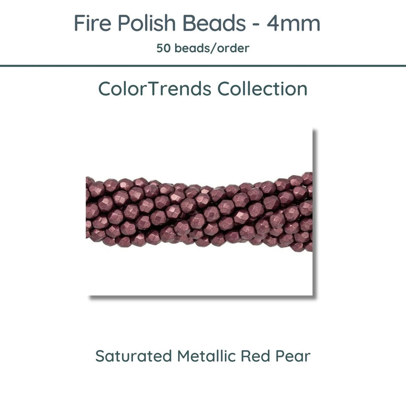 Fire Polish Beads, 4mm, Saturated Metallic Red Pear, 50 pieces - The Argus Collection