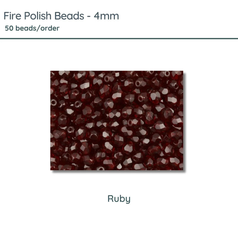 Fire Polish Beads, 4mm, Ruby, 50 pieces - The Argus Collection