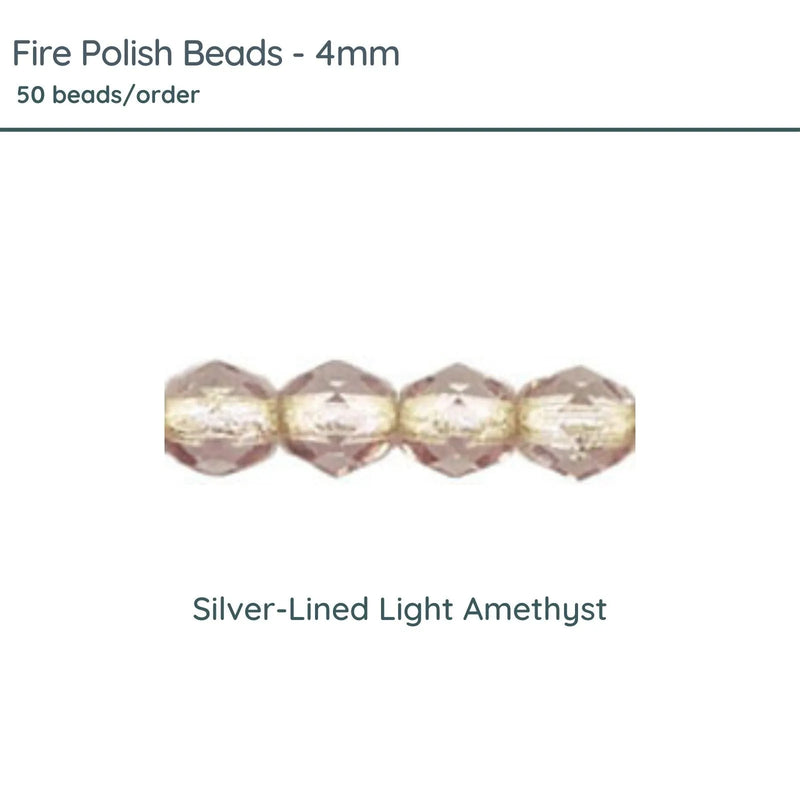 Fire Polish Beads, 4mm, Silver-Lined Light Amethyst, 50 pieces - The Argus Collection