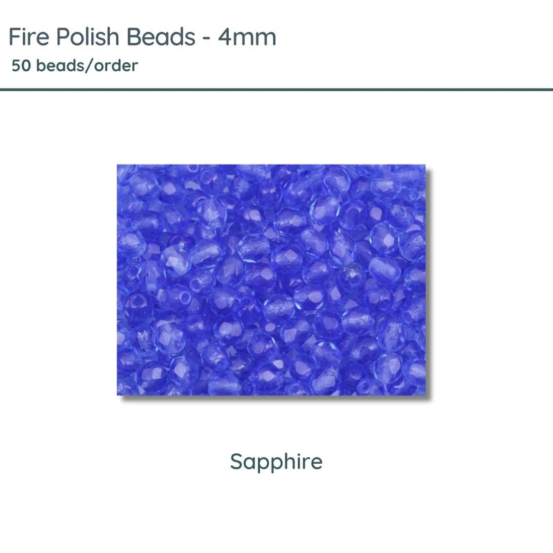 Fire Polish Beads, 4mm, Sapphire, 50 pieces - The Argus Collection