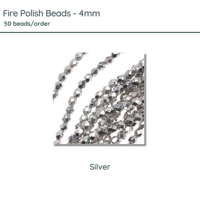 4mm Fire Polish Beads in a shiny Silver Color