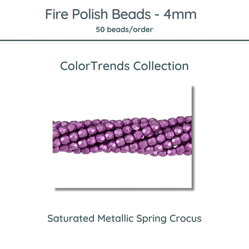 Fire Polish Beads, 4mm, Saturated Metallic Spring Crocus, 50 pieces - The Argus Collection