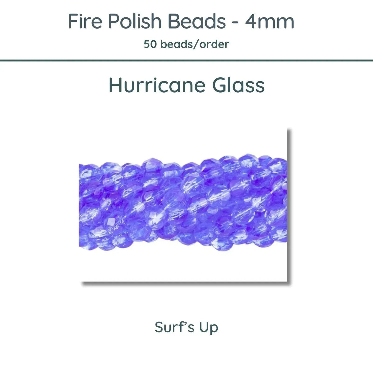 Fire Polish Beads, 4mm, Hurricane Glass Surf's Up, 50 pieces - The Argus Collection