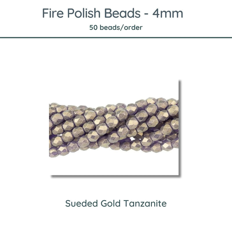 Fire Polish Beads, 4mm, Sueded Gold Tanzanite, 50 pieces - The Argus Collection