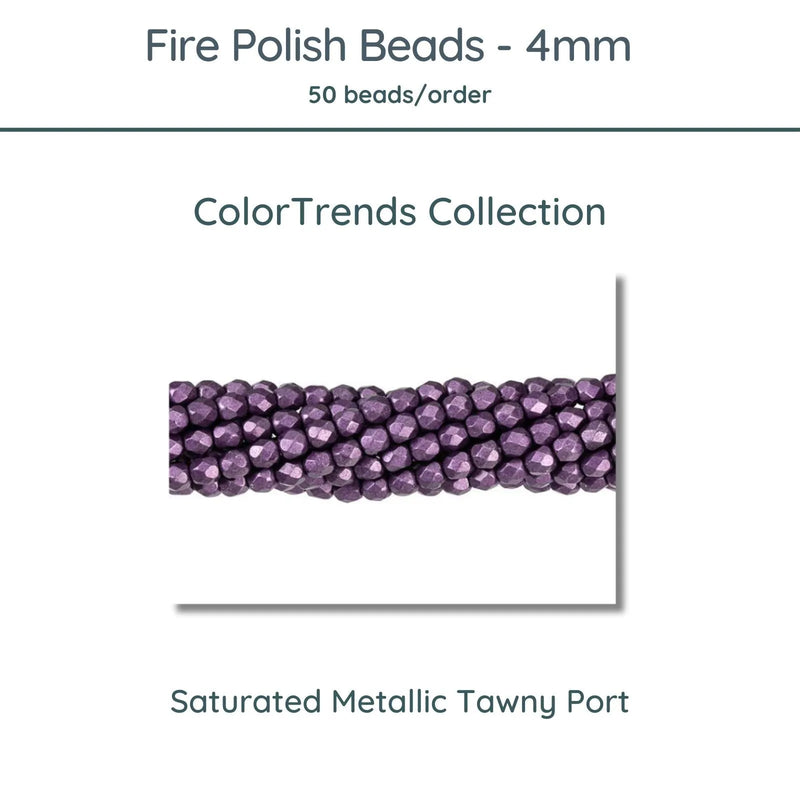 Fire Polish Beads, 4mm, Saturated Metallic Tawny Port, 50 pieces - The Argus Collection