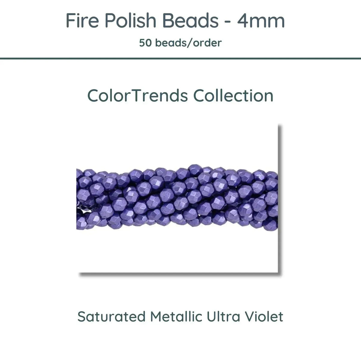 Fire Polish Beads, 4mm, Saturated Metallic Ultra Violet, 50 pieces - The Argus Collection