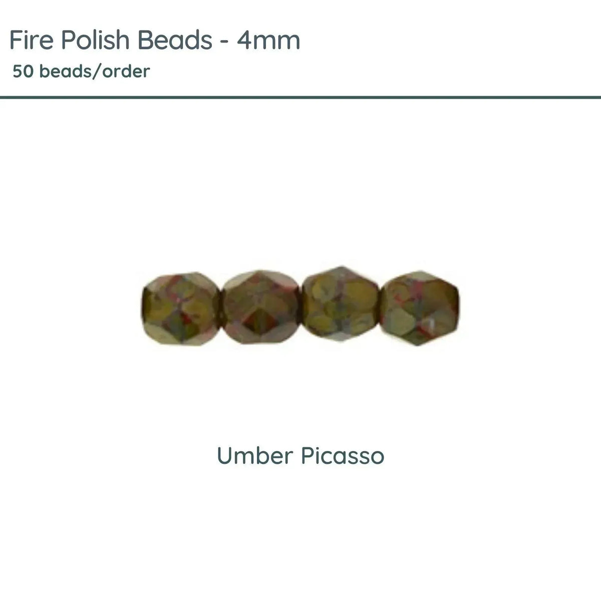 Fire Polish Beads, 4mm, Umber Picasso, 50 pieces - The Argus Collection