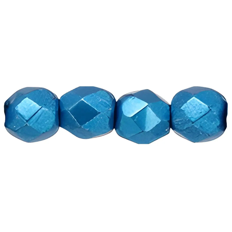 Fire Polish Beads, 4mm, Saturated Metallic Nebulas Blue, 50 pieces - The Argus Collection