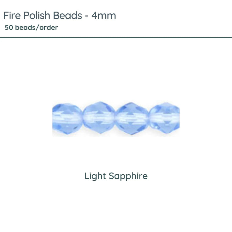 Fire Polish Beads, 4mm, Light Sapphire, 50 pieces - The Argus Collection