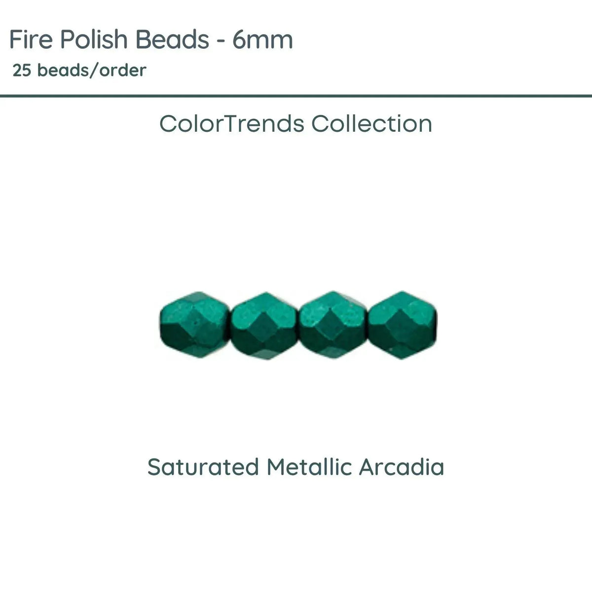 Fire Polish Beads, 6mm, Saturated Metallic Arcadia, 25 pieces - The Argus Collection