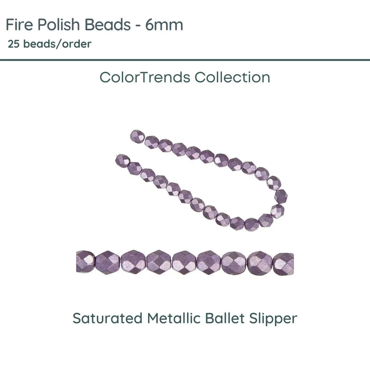 Fire Polish Beads, 6mm, Saturated Metallic Ballet Slipper, 25 pieces - The Argus Collection