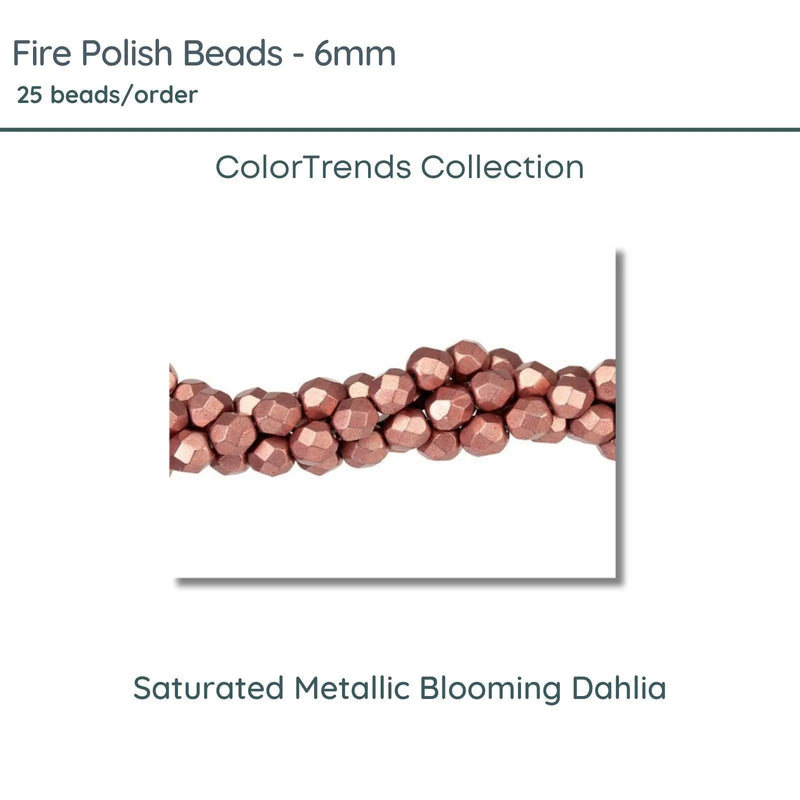 Fire Polish Beads, 6mm, Saturated Metallic Blooming Dahlia, 25 pieces - The Argus Collection