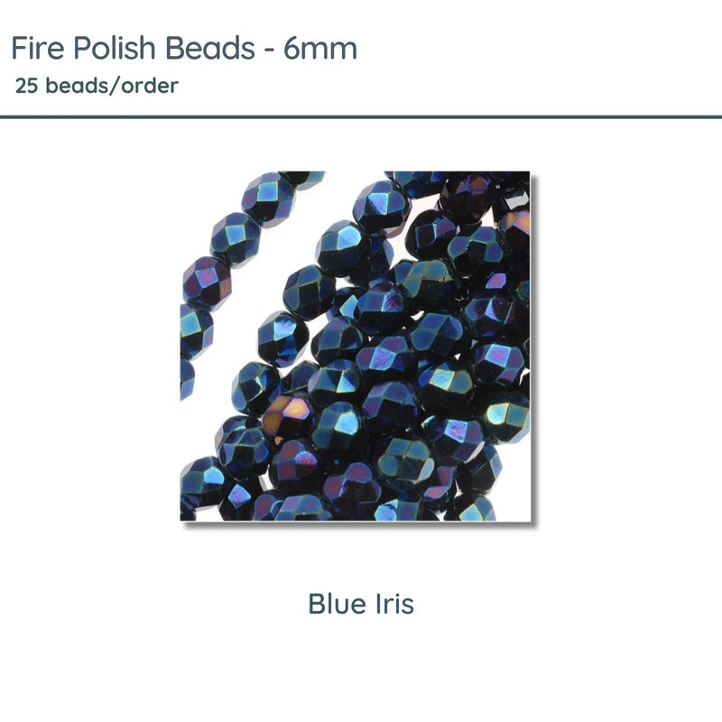 Fire Polish Beads, 6mm, Blue Iris, 25 pieces - The Argus Collection