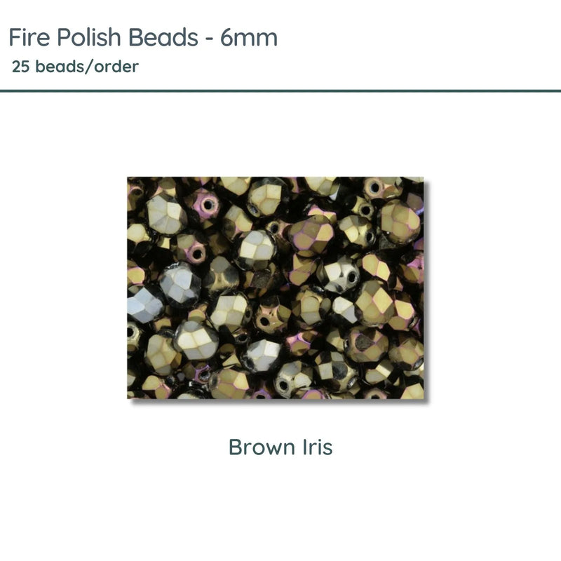 Fire Polish Beads, 6mm, Brown Iris, 25 pieces - The Argus Collection