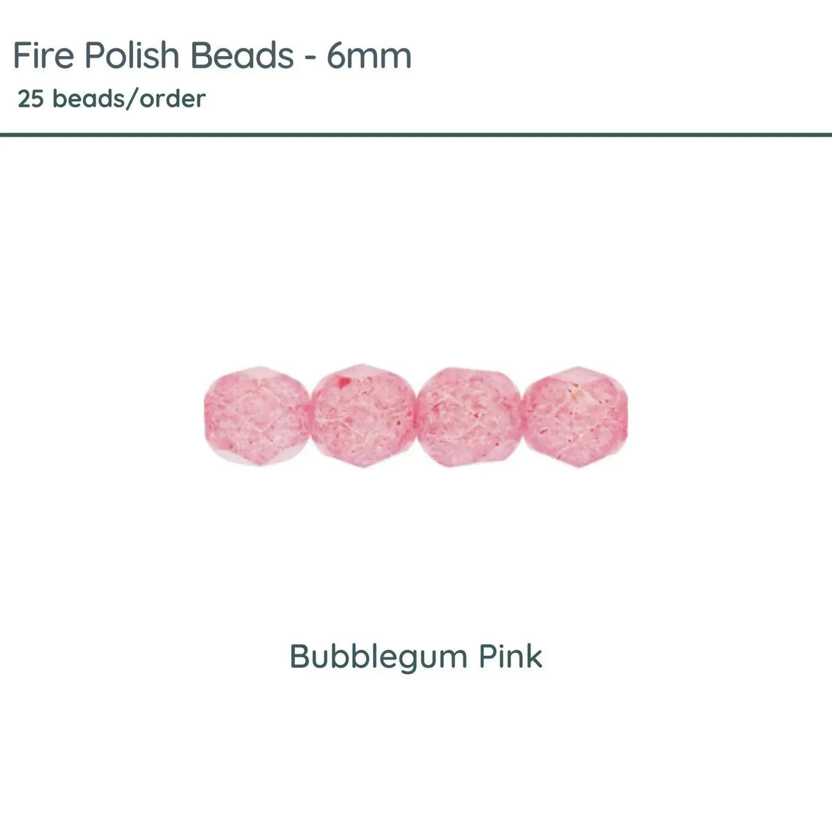 Fire Polish Beads, 6mm, Bubblegum Pink, 25 pieces - The Argus Collection