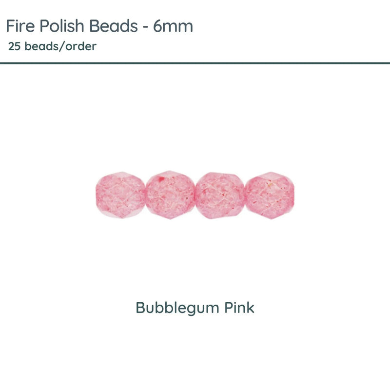 Fire Polish Beads, 6mm, Bubblegum Pink, 25 pieces - The Argus Collection