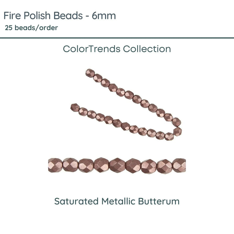 Fire Polish Beads, 6mm, Saturated Metallic Butterum, 25 pieces - The Argus Collection