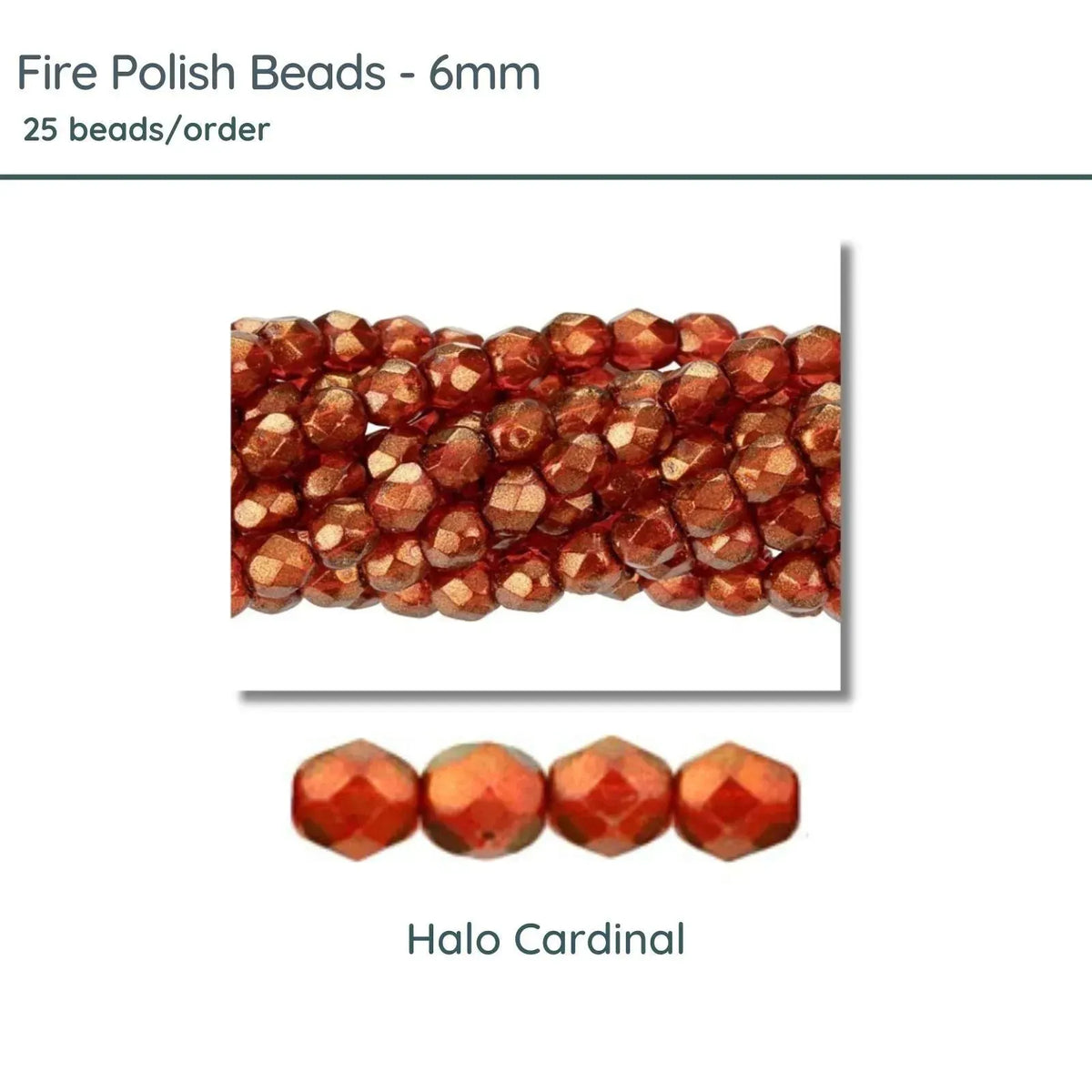 Fire Polish Beads, 6mm, Cardinal Halo, 25 pieces - The Argus Collection