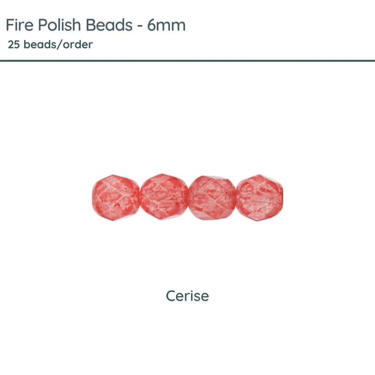 Fire Polish Beads, 6mm, Cerise, 25 pieces - The Argus Collection