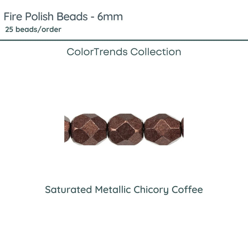 Fire Polish Beads, 6mm, Saturated Metallic Chicory Coffee, 25 pieces - The Argus Collection