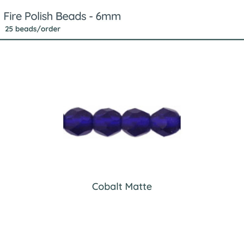 Fire Polish Beads, 6mm, Cobalt Matte, 25 pieces - The Argus Collection