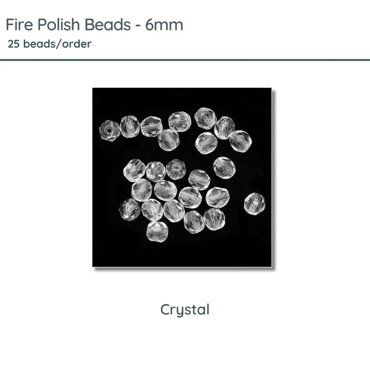 Fire Polish Beads, 6mm, Crystal, 25 pieces - The Argus Collection