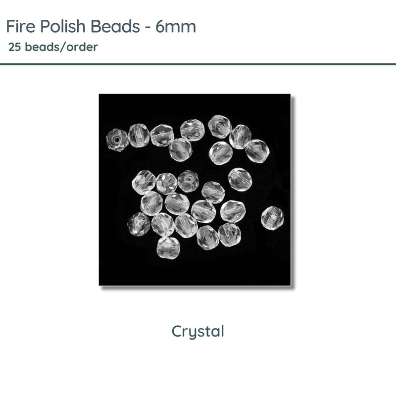 Fire Polish Beads, 6mm, Crystal, 25 pieces - The Argus Collection