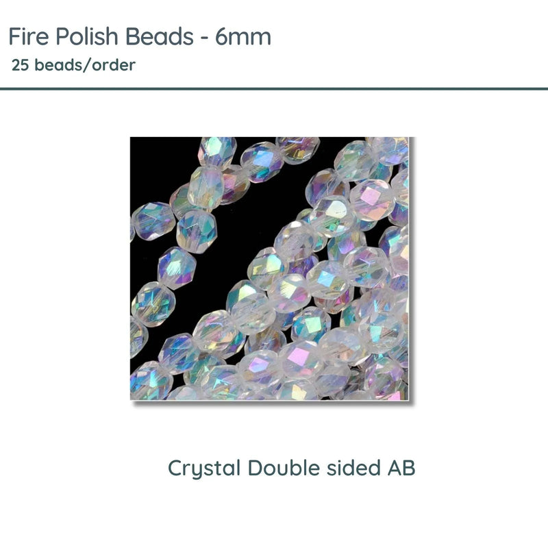 Fire Polish Beads, 6mm, Crystal Double sided AB, 25 pieces - The Argus Collection