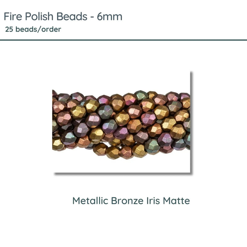 Fire Polish Beads, 6mm, Metallic Bronze Iris Matte, 25 pieces - The Argus Collection