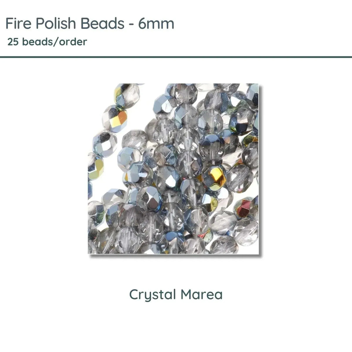 Fire Polish Beads, 6mm, Crystal Marea, 25 pieces - The Argus Collection