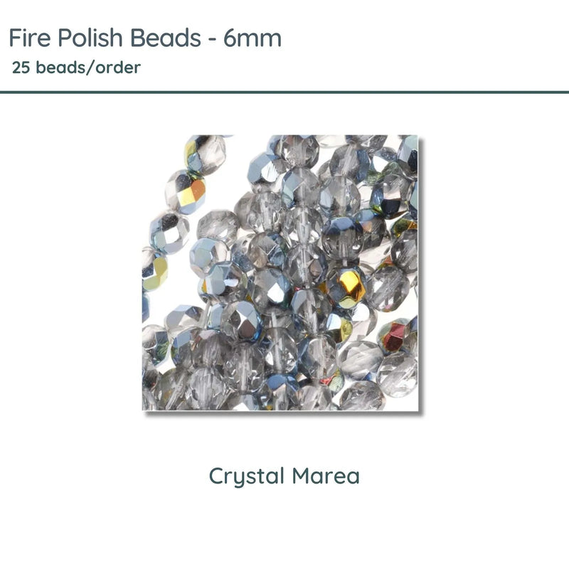 Fire Polish Beads, 6mm, Crystal Marea, 25 pieces - The Argus Collection